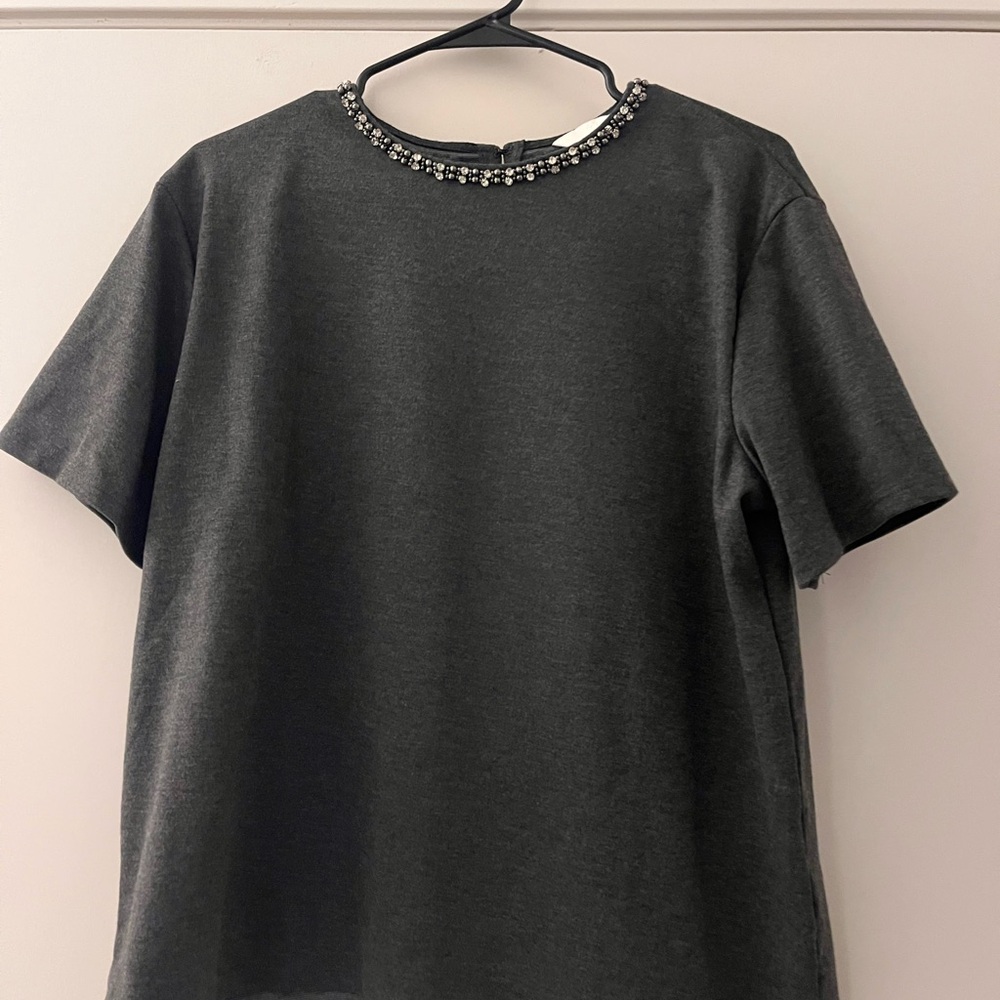 H&M Embellished Grey Short Sleeve Top
